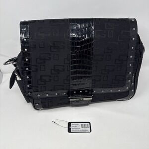 Vtg‎ 90s Y2K Guess Black Messenger Cross Bag Vegan Big O-Ring Studded Streetwear